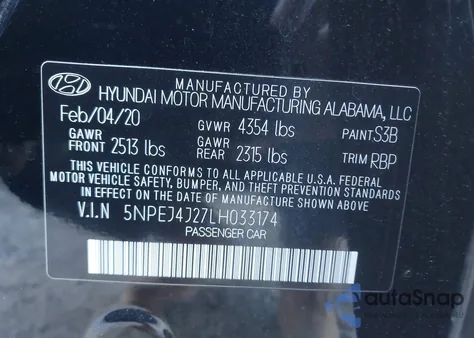 2020 Hyundai Sonata Sel Plus z USA, uszkodzony, nr VIN 5NPEJ4J27LH033174